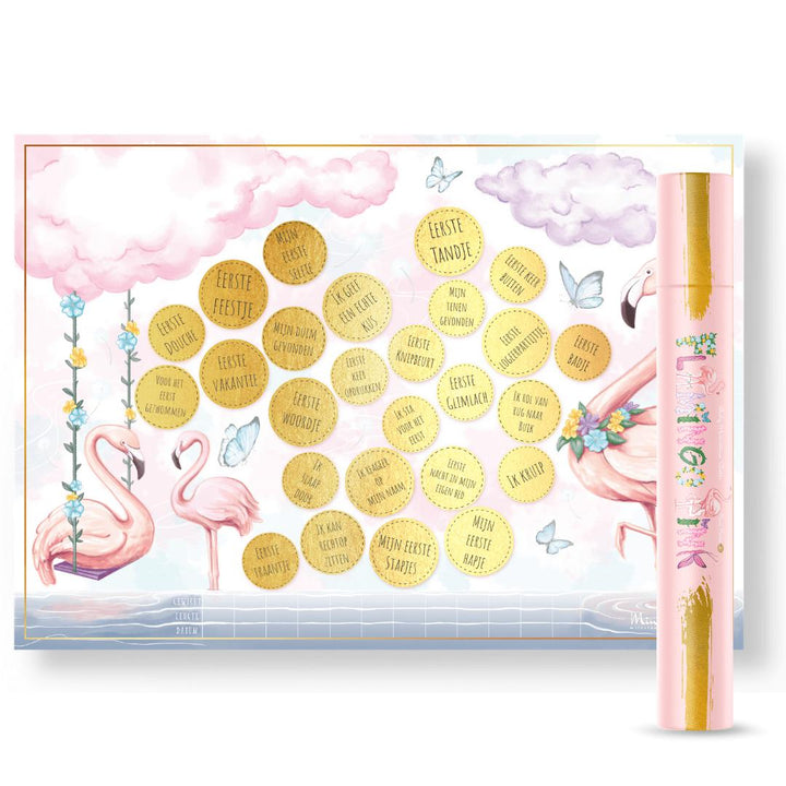 Milestone Krasposter kraamcadeau meisje roze flamingo