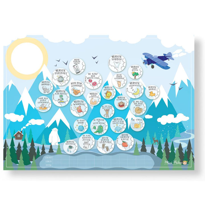 Collectie Milestone Krasposter Mountain Blue Jongen zonder gouden laag Kraamcadeau 2020