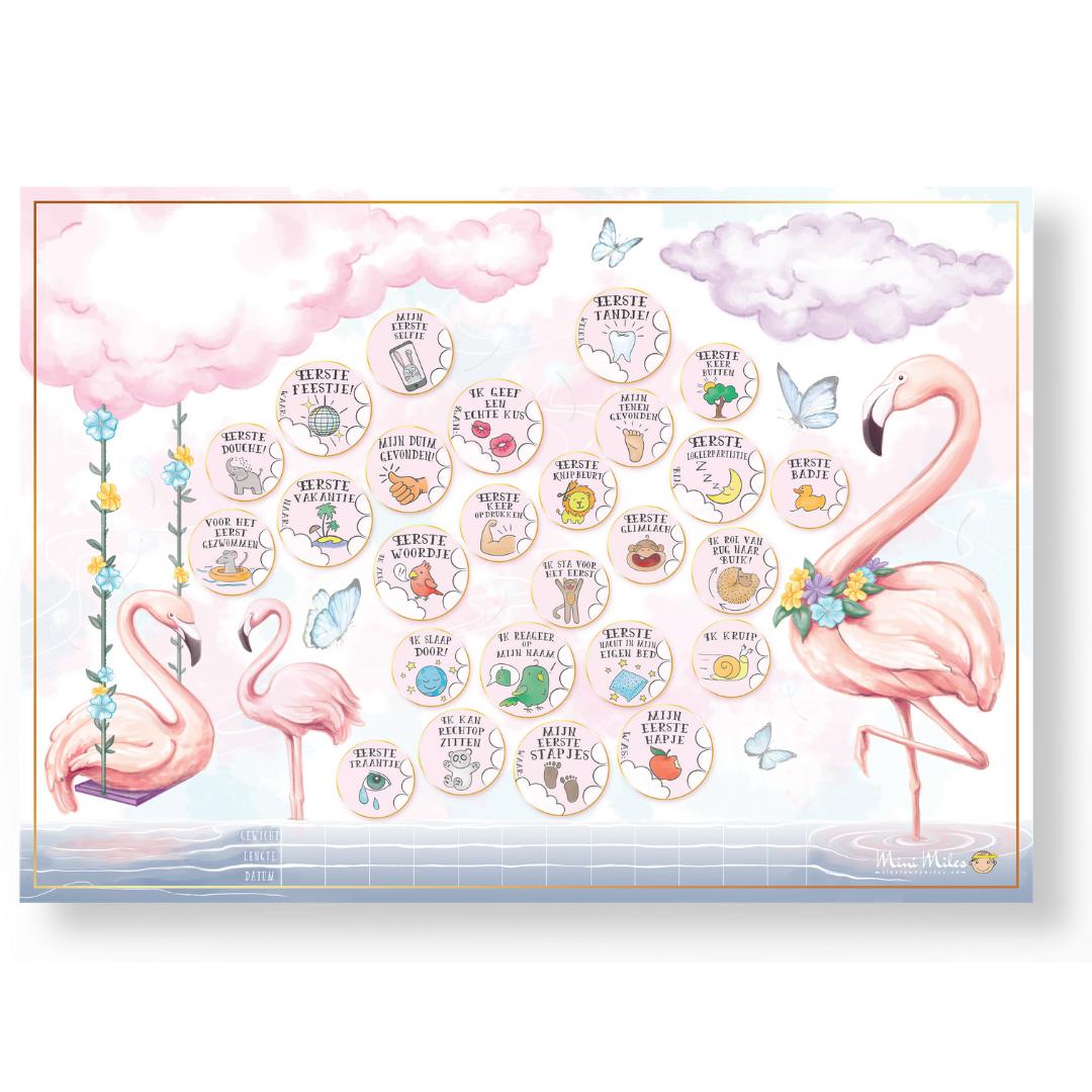 Collectie Milestone Krasposter Flamingo Pink zonder gouden laag Kraamcadeau 2020
